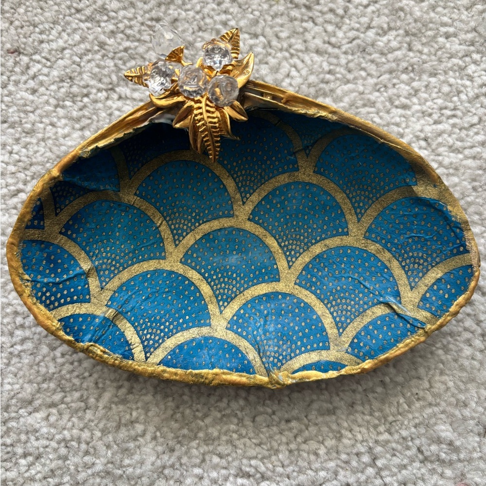Swarovski Gold and Blue Jewelry Dish